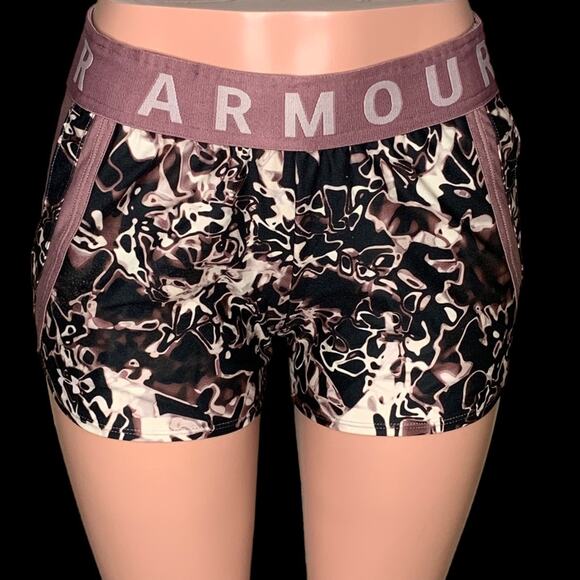 Under Armour Loose Running Shorts Size XS Dusty Pink and Black Abstract Print - Picture 5 of 12